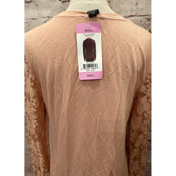 Adrianna Papell Womens Pullover Lace Shirt Long Sleeve Warm Blush Size Small NEW - Picture 4 of 5